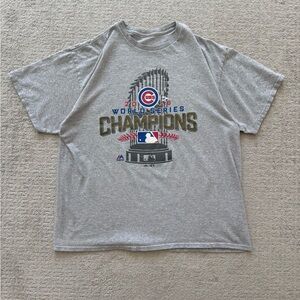 Chicago Cubs 2016 World Series Champions T Shirt - Gray MLB Majestic - Mens L